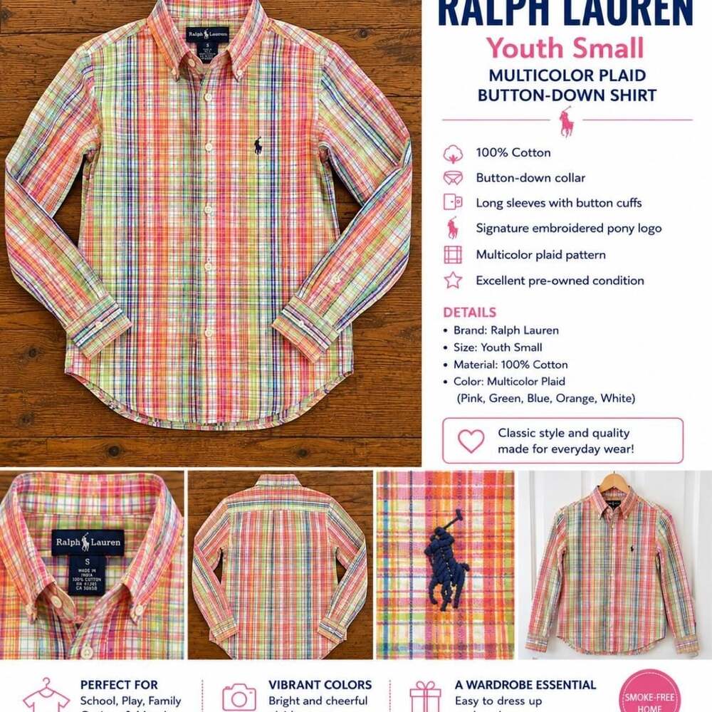 Ralph Lauren Youth Small Multicolor Plaid Button-Down Shirt
